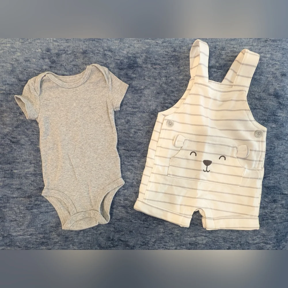 Carter's 3M Gray Bodysuit and White Bear Romper Set